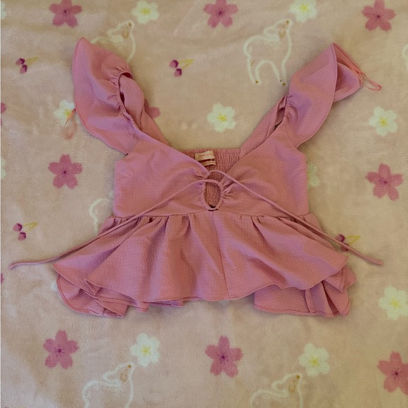 Urban Outfitters Tops - Urban Outfitters Pink Ruffle Babydoll Top Size XS